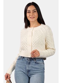 Virgio - White Knit Crop Cardigan for Women