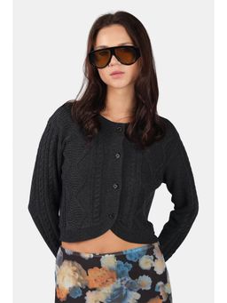 Virgio - Grey Knitted Crop Cardigan for Women