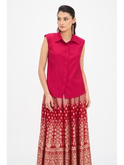 Virgio - Solid Viscose Sleeveless Collar Neck Shirt for Women