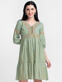 Globus - Green Embroidered Dress