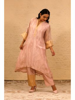 EEDA - Pink V-Neck Kurta with Straight Pant (Set of 2)