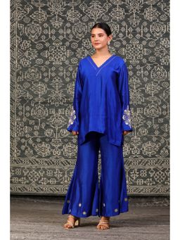 EEDA - Navy Blue Embroidered Tunic with Bell Bottom Pant (Set of 2)