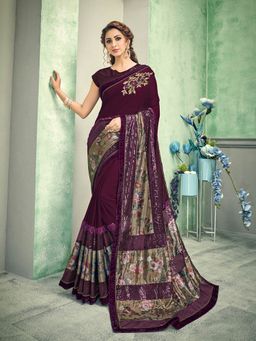 Odette - Maroon Lycra Designer Saree with Unstitched Blouse