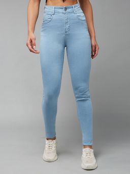 DOLCE CRUDO - Womens Light Blue Skinny High Rise Distressed Regular Length Denim Jeans