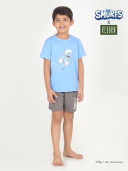 REBORN - Smurfs Collection Boys Printed Blue T-Shirt & Shorts