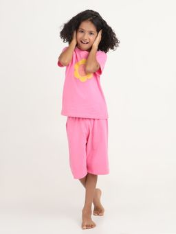 REBORN - Girls Pink Chest Printed T-shirt & Shorts