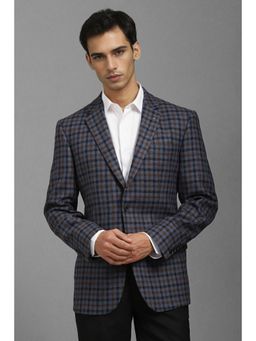 Louis Philippe - Men Blue Regular Fit Check Formal Blazer