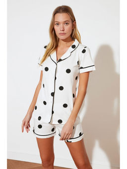 Trendyol - White Polka Short Pyjamas With Trim Detail (Set of 2)