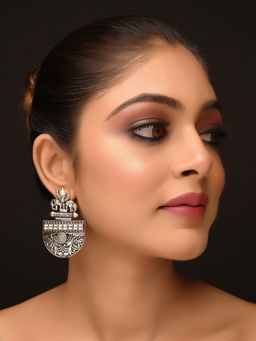 AG'S - Mehul Mint Green Stone Silver Plated Boutique Earrings