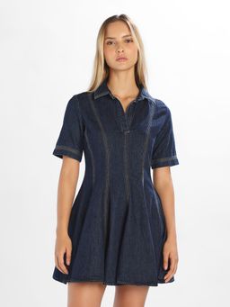 ONLY - Women's Solid Fit and Flare Blue Dress