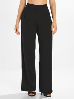 ONLY - Women's Solid Regular Fit Black Trouser