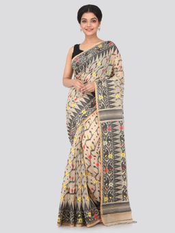 PinkLoom - Women's Soft Cotton Jamdani Saree Without Blouse Piece,Beige