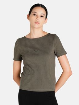 Puma - Her Ribbed Slim Womens Green T-Shirt