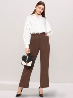 Martini - Women Brown Solid Wide Leg Trouser
