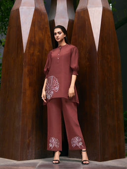 KAFTANIZE - Brown Embroidered- Thread Work Co-ord