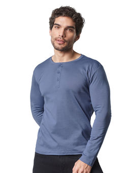 The Souled Store - Supima Henley Denim Blue Supima Full Sleeve Henley T-shirt For Mens