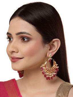 Dugran By Dugristyle - Red & White Kundan Dangler Earrings
