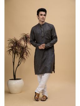 NEUDIS - Men Black Cotton Linen Blend Long Kurta (Set of 2)