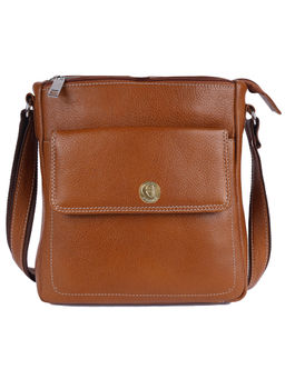 HiLEDER - Pure Leather Messenger 9" Sling Cross Body Bag For Men Women Tan