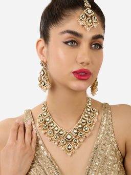 Zaveri Pearls - Green Meenakari Kundan Choker Necklace Earring and Maangtikka Set