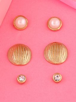 Estele - Gold Tone Plated Round Pearl Small Stud Earrings for Women