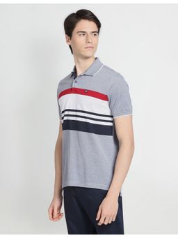 Arrow - Sports Blue Horizontal Striped Cotton Polo T-Shirt