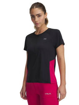 Under Armour - Women Black Trail Run Zip Short Sleeve T-Shirt