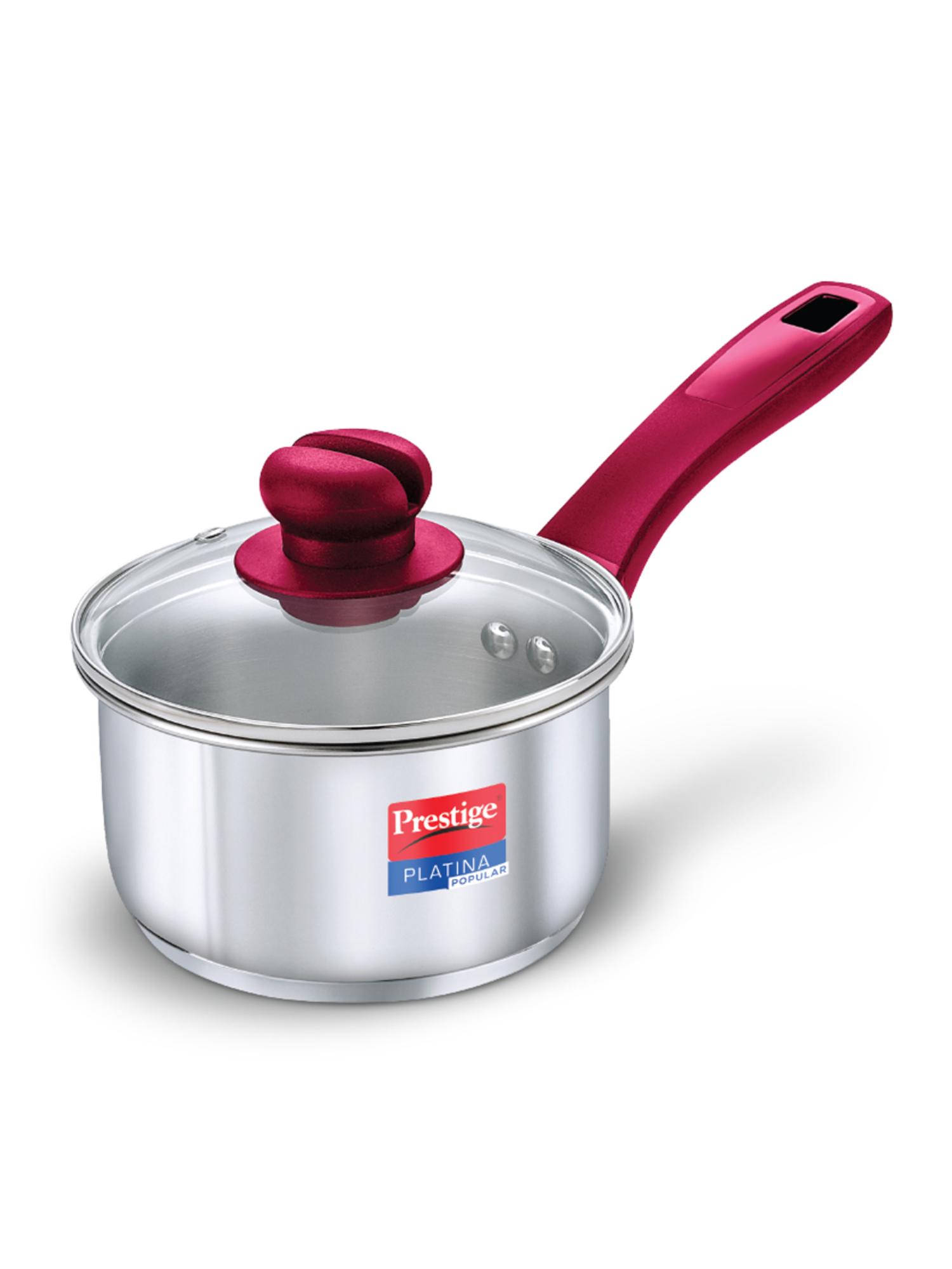 Prestige Platina Popular Stainless Steel Impact Forged Bottom Sauce Pan Lid Silver