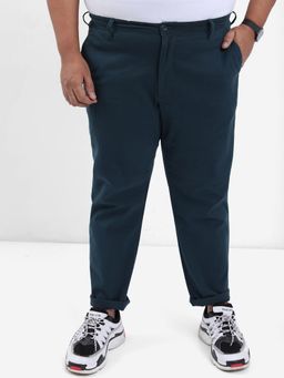 HIGHLANDER - Men Teal Solid Plus Size Slim Fit Trousers