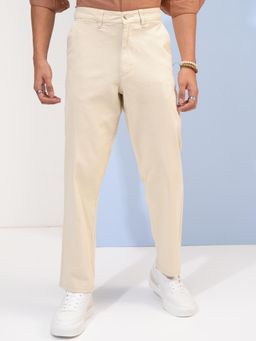 HIGHLANDER - Men Straight Fit High-Rise Cotton Trousers