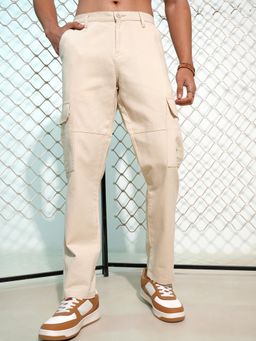 HIGHLANDER - Men Off White Solid Straight Fit Cargos