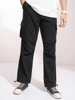HIGHLANDER - Men Black Cotton Straight Fit Cargos