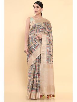 Soch - Women Multi-Color Silk Printed Saree with Unstitched Blouse