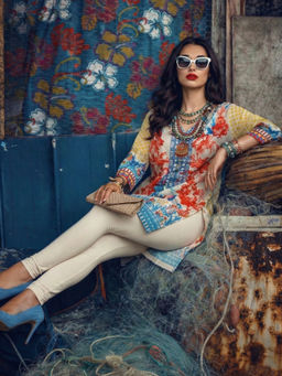 the AMANI store - Women Multi Colour Coastal Floral Cotton Lawn Kurti