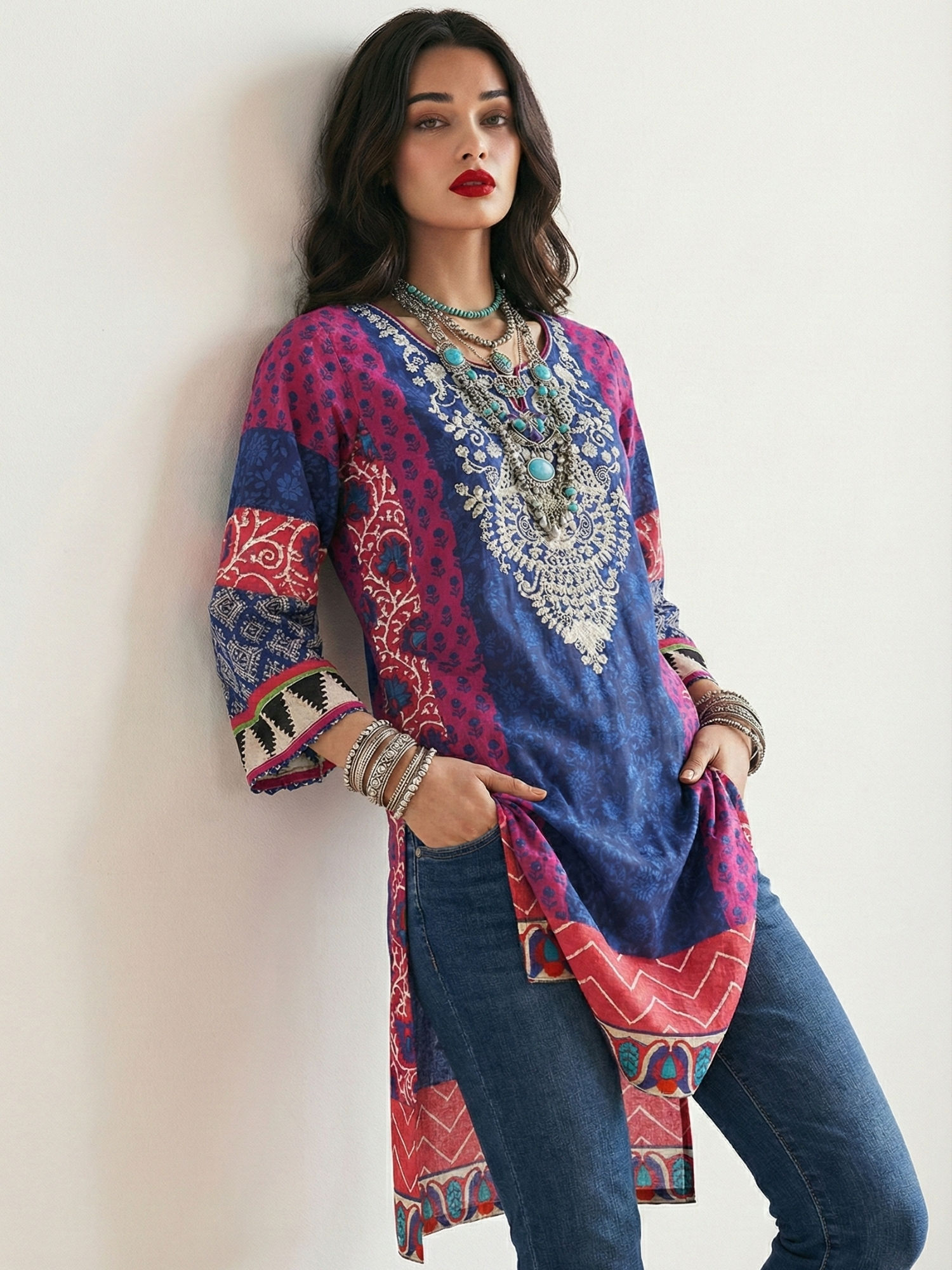 Women Multi Colour Ethnic Print Cotton Lawn Kurti-picture-32