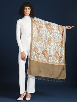 Zamour - Women Brown Fine Wool Embroidered Stole