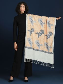 Zamour - Women White Fine Wool Embroidered Stole