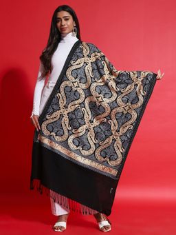 Zamour - Women Black Fine Wool Embroidered Stole