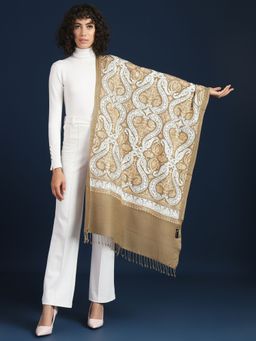 Zamour - Women Brown Fine Wool Embroidered Stole