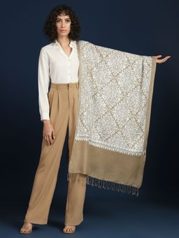 Zamour - Women Brown Fine Wool Embroidered Stole