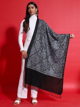 Zamour - Women Black Fine Wool Embroidered Stole