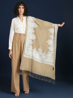 Zamour - Women Brown Fine Wool Embroidered Stole