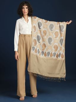 Zamour - Women Brown Fine Wool Embroidered Stole