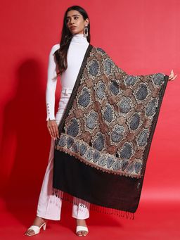 Zamour - Women Black Fine Wool Embroidered Stole