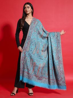 Zamour - Women Turquoise Kani Pure Wool Woven Shawl