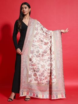 Zamour - Women White Kani Pure Wool Zari Shawl