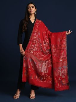 Zamour - Women Maroon Kani Pure Wool Zari Shawl