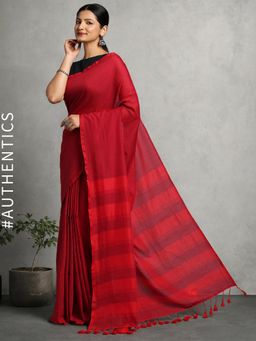 ArtEastri - Handloom Maroon Cotton Saree with Unstitched Blouse