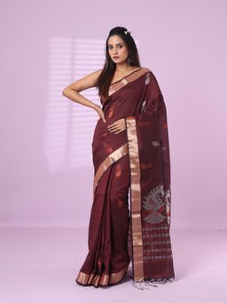 CHARUKRITI - Brown Silk Matka Soft Saree Nakshi Motifs with Unstitched Blouse
