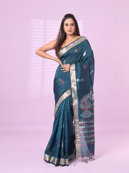 CHARUKRITI - Teal Silk Matka Soft Saree Nakshi Motifs with Unstitched Blouse